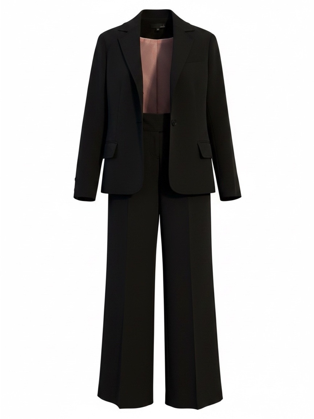 Dalia Collection Black Wide-Leg Pantsuit with Pink Liner